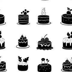 Collection of Fruitcake continuous icon pattern, Fruitcake vectorized artwork