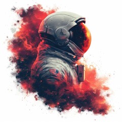 Astronaut in Space, Red Nebula Background, American Flag Patch