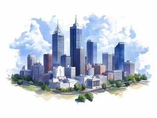 Fototapeta premium Cityscape Illustration: Modern Buildings and Sky