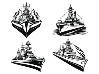Vector Illustration of Isolated Warship Silhouette.