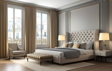 Fototapeta premium A sophisticated 3D rendering of a luxury bedroom in Paris.