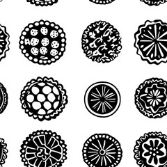 Collection of Linzer torte icons, Linzer torte vectorized seamless pattern