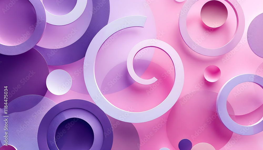 Aufkleber Pink and purple abstract background with white texture in geometric circles and ring pattern design. Abstract pink and blue neon light rings. Iridescen crystal ring with blue and pink gradient texture