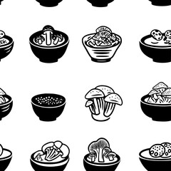 Mushroom rice tiled design, Mushroom rice repeating background illustration