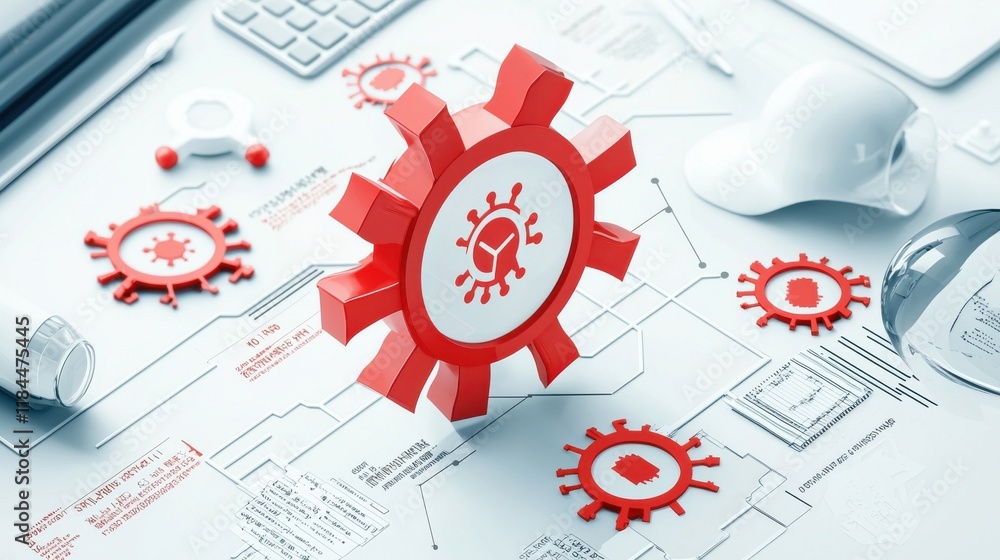 Poster gears and cogs symbolizing industrial engineering and business process optimization