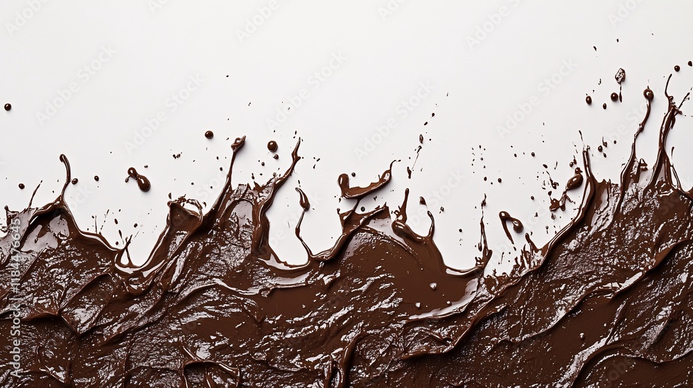 Poster rich chocolate texture drying on a flat surface with splatters and waves