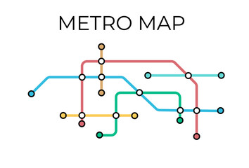 Metro stations and plan of subway with. Fictional metro map of underground. Layout of public passenger transport. Vector