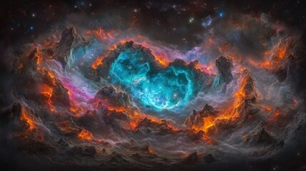 Ethereal Cosmic Vortex with Glowing Blues and Purples Amidst Stellar Clouds and Celestial Elements