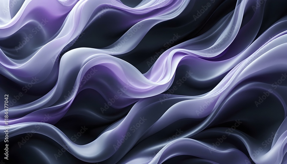 Poster a purple abstract background with wavy lines and curves in the center of the image and a black backg