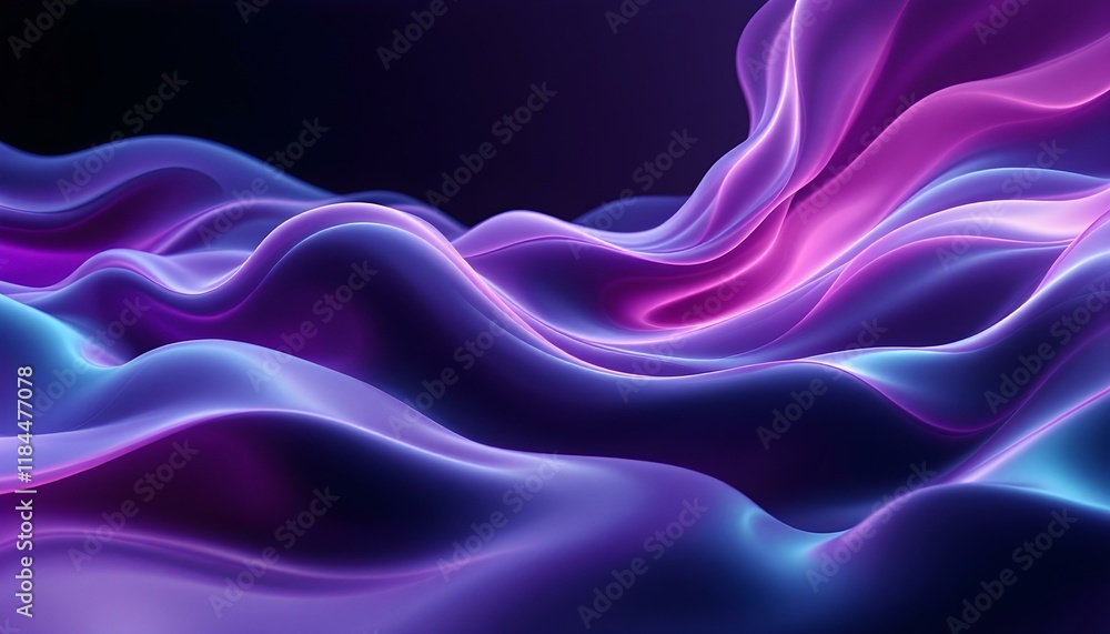 Poster a purple abstract background with wavy lines and curves in the center of the image and a black backg