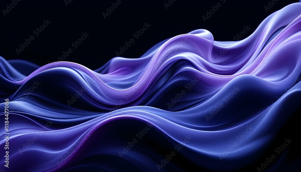 Leinwandbilder A purple abstract background with wavy lines and curves in the center of the image and a black background. Blue and purple abstract backgrounds with wavy lines ideal for creative design projects