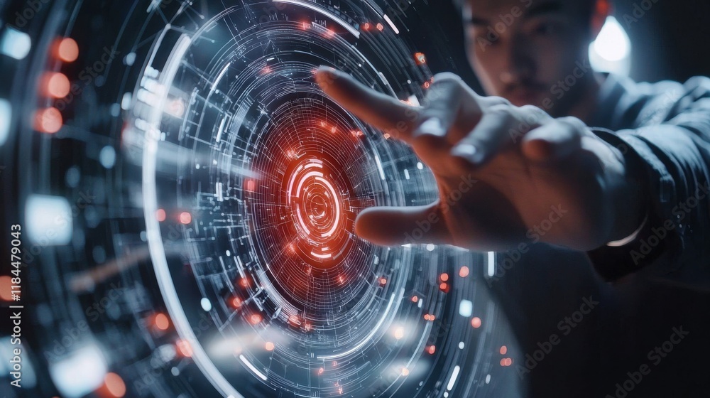 Poster futuristic hologram interface with digital visualization of data analytics and intelligence