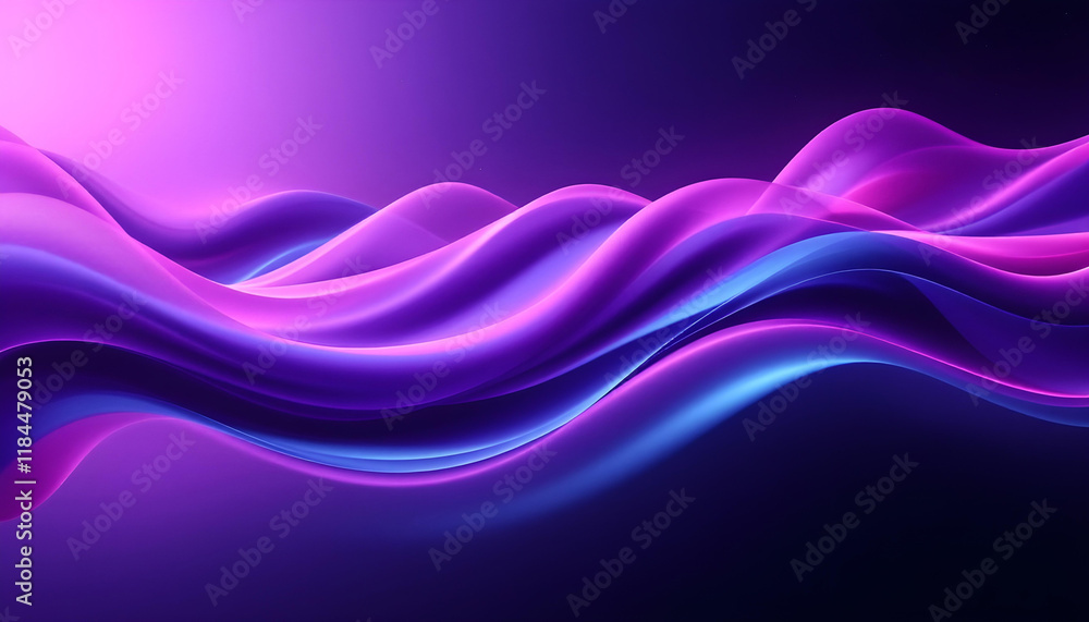 Poster Purple abstract wave background modern design with copy space. Blue purple abstract dynamic wave on black background grainy vibrant color flow banner design poster cover header. Futuristic background