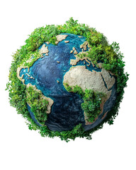 Earth covered in greenery, isolated background