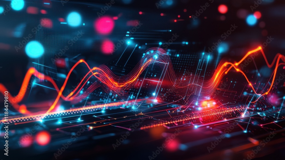 Aufkleber captivating abstract digital landscape with vibrant neon lights and dynamic technological patterns