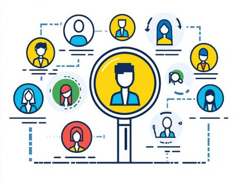 Talent Acquisition Networked Linear Icons and Magnifying Glass Concept