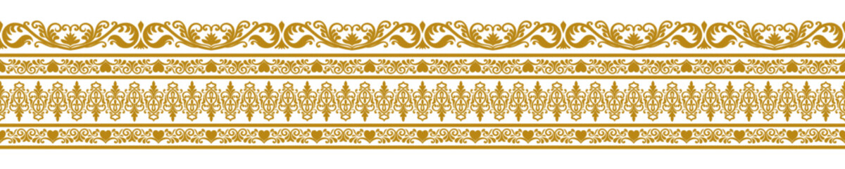 Seamless golden border, intricate pattern for vintage frames, golden ethnic tribal pattern