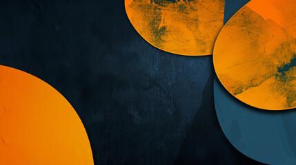 Vibrant grainy background, abstract yellow blue orange color gradient shape, black backdrop noise texture dark banner header poster design, copy space 