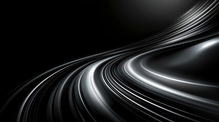 Sleek black background with flowing silver lines creating dynamic effect