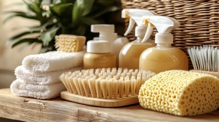 Spa Day Essentials Wooden Brushes, Cleansing Sprays, and Towels