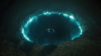 Naklejka premium Futuristic Hovering Spacecraft Near a Luminous Nebula in a Mystic Cosmic Scene of Deep Space Exploration