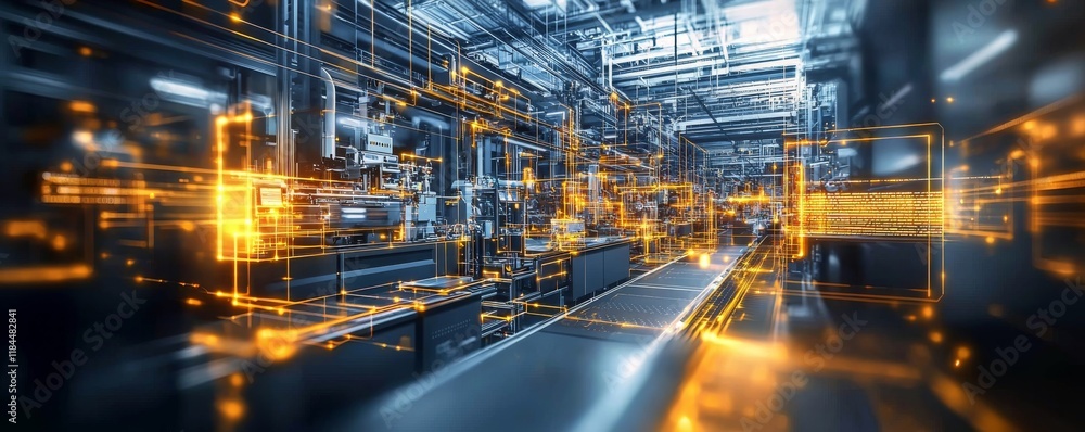 Aufkleber digital factory abstract composition of glowing lines and industrial structures