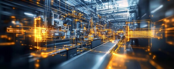 Fototapeta premium Digital Factory Abstract Composition of glowing lines and industrial structures