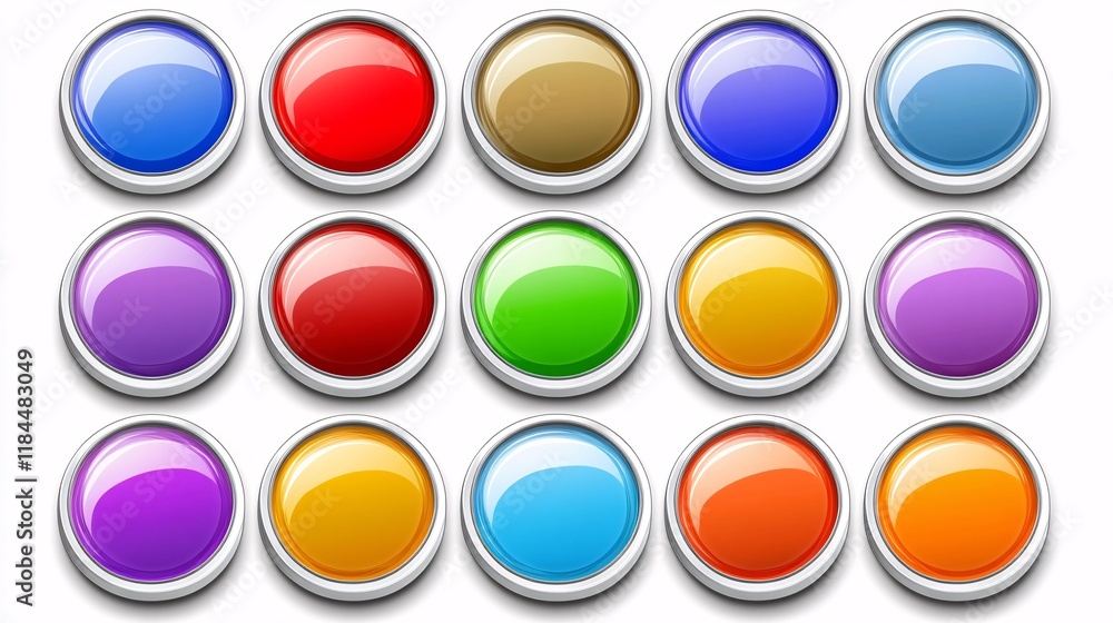 Poster colorful round buttons in a grid pattern displayed on a light background