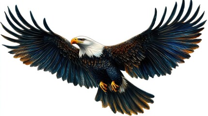 Obraz premium A majestic eagle in flight with outstretched wings, showcasing its powerful presence.