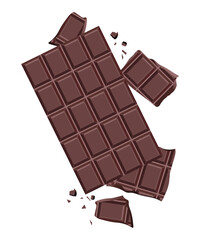 A bar of milk chocolate broken into pieces. Vector illustration.