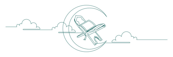 Ramadan Kareem one continuous line, vector illustration of the Koran 2