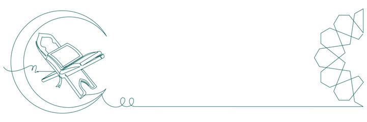 Ramadan Kareem one continuous line, vector illustration of the Koran