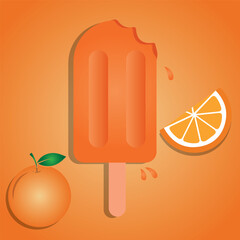 Orange popsicle stick ice cream with orange fruit pieces and Orange fruit vector illustration , All layers are single for any coustomization Eps 10 .
