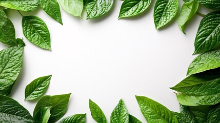 Naklejka premium Circular green leaves on a light background for a nature-inspired design