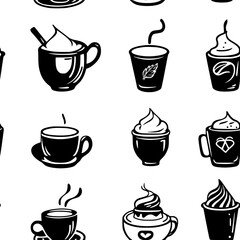 Hot chocolate tiled design, Hot chocolate repeating background illustration
