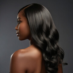shiny black woman hair, ai generated
