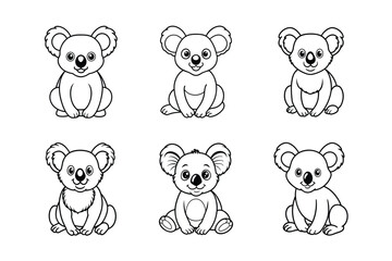 Fototapeta premium cartoon funny little koala sitting outline art 