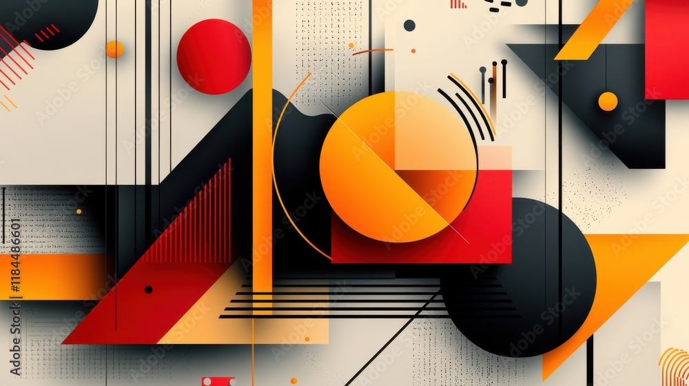 Poster captivating abstract geometric shapes and patterns in vibrant colors compose a striking minimalist c