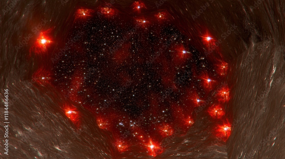 Poster surreal butterfly composed of tiny luminous stars in an ethereal dark space environment