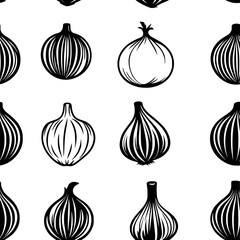 Collection of Onions icons, Onions vectorized seamless pattern