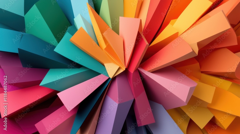 Poster vibrant geometric abstract art explosion of colorful shapes and patterns