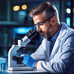 Laboratory Technician Analyzing DNA Samples with Microscope