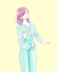 すっきりした雰囲気のパジャマの女性