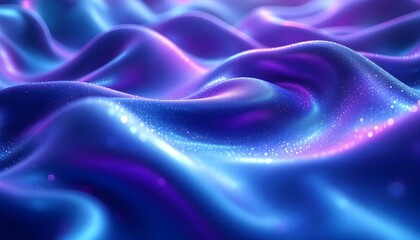 Fototapeta premium Wavy blue and purple abstract background extreme close-up. 3d renders metallic liquid background. Abstract neon texture. Rainbow 3d holographic foil. Abstract blue and purple illuminated smooth wavy