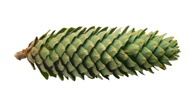 fresh green pine cone isolated background, natural pinecone with green texture, botanical seed cone, forest nature element
