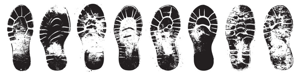 Human shoe prints. Shoe sole footprints. Set of vector silhouettes