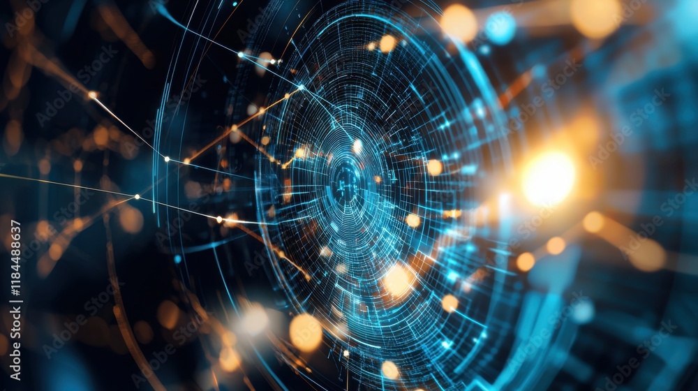 Poster futuristic dynamic digital visualization of interconnected cosmic network