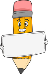 happy cartoon pencil with whiteboard