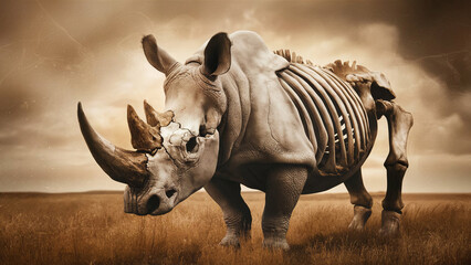 Fototapeta premium white rhino zombie in the prairie