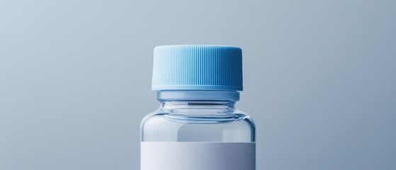 A detailed view of a formula bottle featuring a simple white label and a gentle blue cap, set against a neutral gray backdrop to convey reliability and practicality.